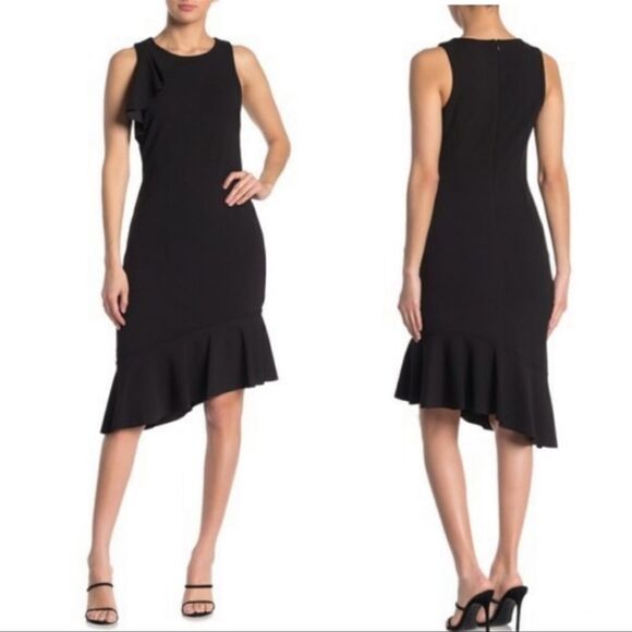 𝅺BLACK Sleeveless Ruffled Crepe Midi Dress - Picture 1 of 10